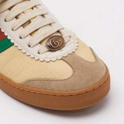 Pre Owned Gucci Tricolor Leather G74 Web Low Top Sneakers Size 36