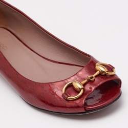 Gucci Red Microguccissima Patent Leather Jolene Peep Toe Ballet Flats Size 38
