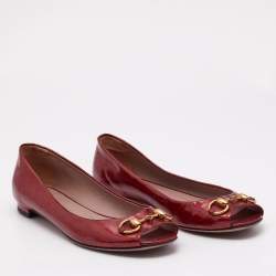 Gucci Red Microguccissima Patent Leather Jolene Peep Toe Ballet Flats Size 38