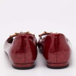 Gucci Red Microguccissima Patent Leather Jolene Peep Toe Ballet Flats Size 38