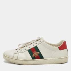 Gucci White Leather Bee Embroidered Ace Web Low Top Sneakers Size 37