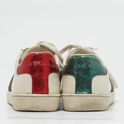 Gucci White Leather Bee Embroidered Ace Web Low Top Sneakers Size 37
