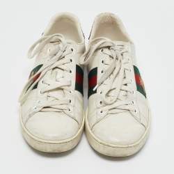 Gucci White Leather Bee Embroidered Ace Web Low Top Sneakers Size 37
