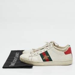 Gucci White Leather Bee Embroidered Ace Web Low Top Sneakers Size 37