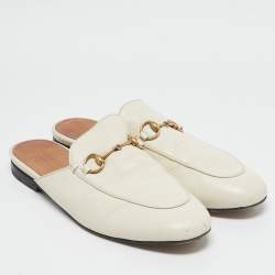 Gucci Off White Leather Princetown Flat Mules Size 38