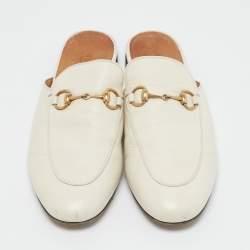 Gucci Off White Leather Princetown Flat Mules Size 38