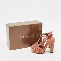 Gucci Old Rose Suede Crystals Embellished Ankle Strap Sandals Size 36