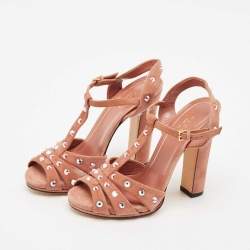 Gucci Old Rose Suede Crystals Embellished Ankle Strap Sandals Size 36