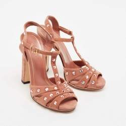 Gucci Old Rose Suede Crystals Embellished Ankle Strap Sandals Size 36