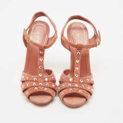 Gucci Old Rose Suede Crystals Embellished Ankle Strap Sandals Size 36