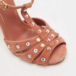 Gucci Old Rose Suede Crystals Embellished Ankle Strap Sandals Size 36