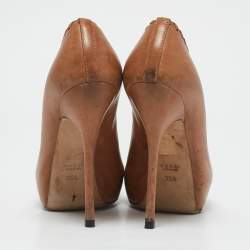 Gucci Brown Leather Whipstitch Detail Platform Pumps Size 35.5