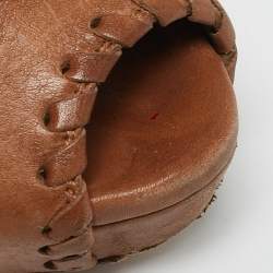 Gucci Brown Leather Whipstitch Detail Platform Pumps Size 35.5