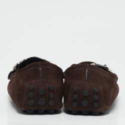 Gucci Dark Brown Suede Sachalin Buckle Slip On Loafers Size 39.5