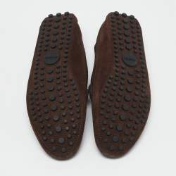 Gucci Dark Brown Suede Sachalin Buckle Slip On Loafers Size 39.5