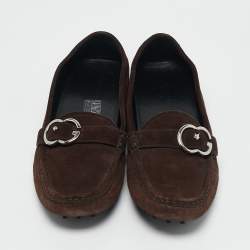 Gucci Dark Brown Suede Sachalin Buckle Slip On Loafers Size 39.5