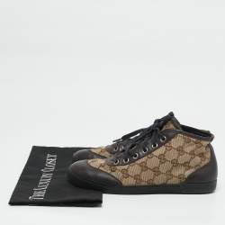 Gucci Brown/Beige GG Canvas and Leather Lace Up High Top Sneakers Size 35