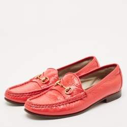 Gucci Red Patent Leather Horsebit Slip On Loafers Size 36