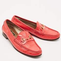 Gucci Red Patent Leather Horsebit Slip On Loafers Size 36