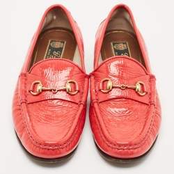 Gucci Red Patent Leather Horsebit Slip On Loafers Size 36