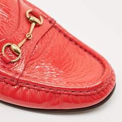 Gucci Red Patent Leather Horsebit Slip On Loafers Size 36