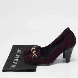 Gucci Burgundy Suede Horsebit Fringe Pumps Size 36.5