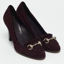 Gucci Burgundy Suede Horsebit Fringe Pumps Size 36.5