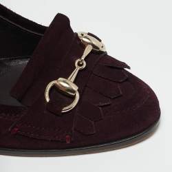 Gucci Burgundy Suede Horsebit Fringe Pumps Size 36.5