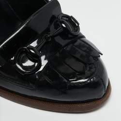 Gucci Black Patent Leather Horsebit Fringe Pumps Size 37