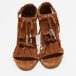 Gucci Brown Suede Fringe Bow Slingback Sandals Size 36