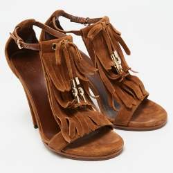 Gucci Brown Suede Fringe Bow Slingback Sandals Size 36