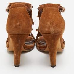 Gucci Brown Suede Fringe Bow Slingback Sandals Size 36