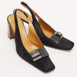 Gucci Black Calf Hair and Leather Slingback Pumps Size 39