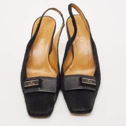 Gucci Black Calf Hair and Leather Slingback Pumps Size 39