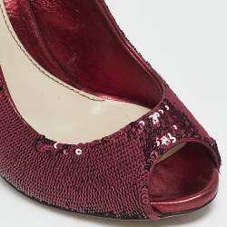 Gucci Burgundy Sequins Slingback Peep Toe Pumps Size 37.5