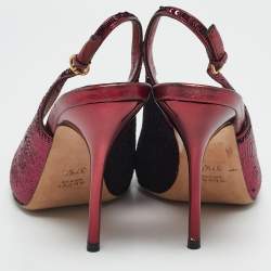 Gucci Burgundy Sequins Slingback Peep Toe Pumps Size 37.5