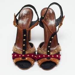 Pre Owned Gucci Multicolor Suede Jacquelyne Ankle Strap Sandals Size 39