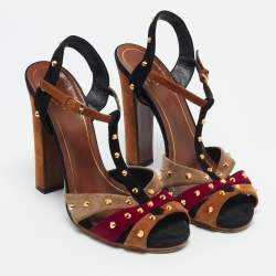 Pre Owned Gucci Multicolor Suede Jacquelyne Ankle Strap Sandals Size 39