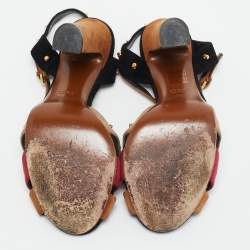 Pre Owned Gucci Multicolor Suede Jacquelyne Ankle Strap Sandals Size 39