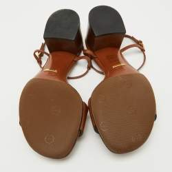 Gucci Brown Leather Horsebit Detail T-Strap Sandals Size 39