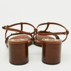 Gucci Brown Leather Horsebit Detail T-Strap Sandals Size 39