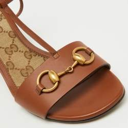Gucci Brown Leather Horsebit Detail T-Strap Sandals Size 39