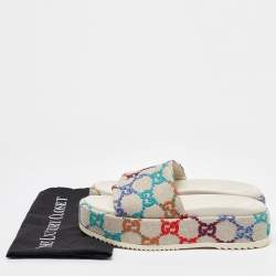 Gucci Multicolor Linen Psychedelic Mini GG Monogram Angelina Platform Slide Sandals Size 39