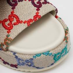 Gucci Multicolor Linen Psychedelic Mini GG Monogram Angelina Platform Slide Sandals Size 39
