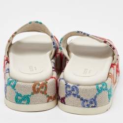 Gucci Multicolor Linen Psychedelic Mini GG Monogram Angelina Platform Slide Sandals Size 39