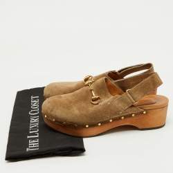 Gucci Brown Suede Horsebit Amstel Slingback Clogs Size 38.5