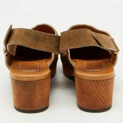 Gucci Brown Suede Horsebit Amstel Slingback Clogs Size 38.5
