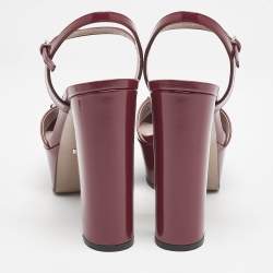 Gucci Burgundy Leather Claudie Platform Sandals Size 38