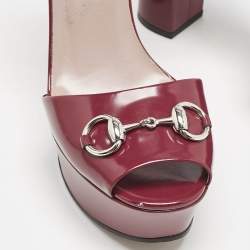 Gucci Burgundy Leather Claudie Platform Sandals Size 38