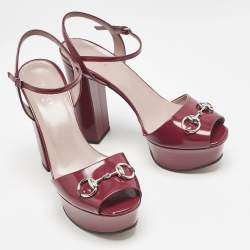 Gucci Burgundy Leather Claudie Platform Sandals Size 38